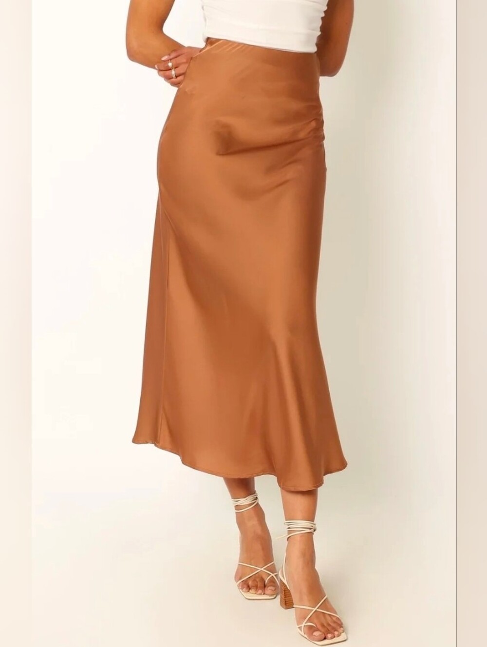 Rachel Zoe Satin Slip Midi Skirt in Caramel Sz 2